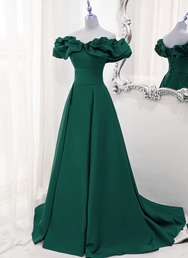 A-line Off Shoulder Floor Length A-line Long Prom Dress, Green Sweetheart Party Dress