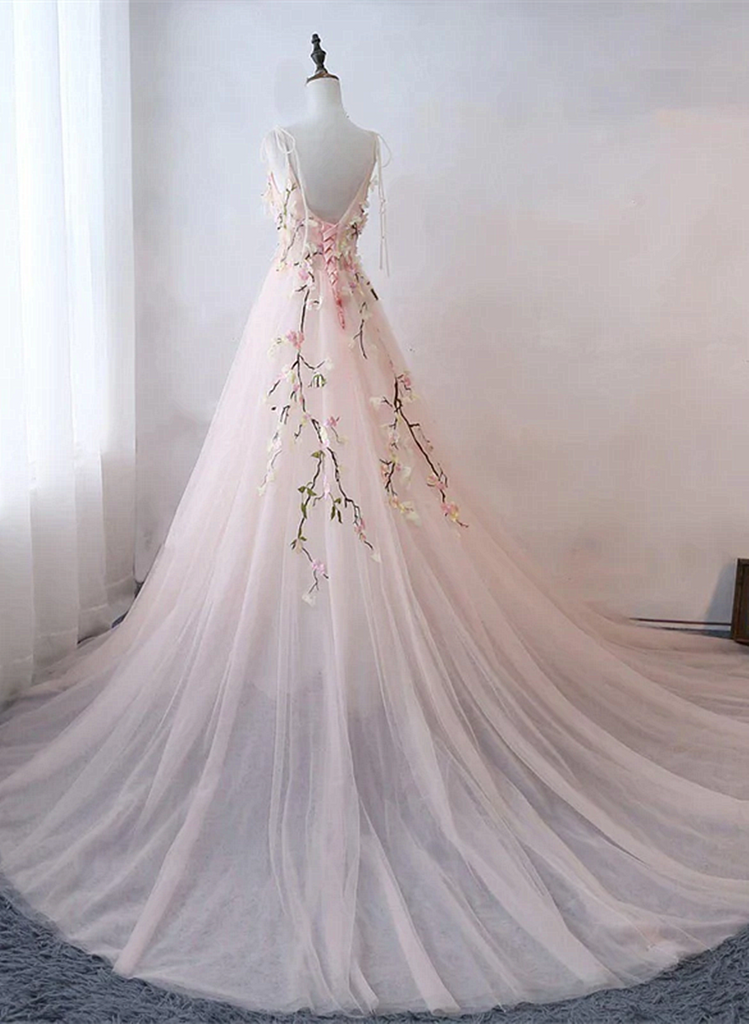 Pink Sweetheart Tulle Long Formal Dress Evening Dress, Pink Tulle Party Dress