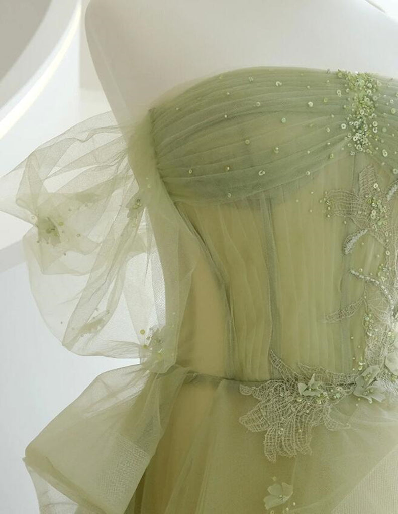Light Green Sweetheart A-Line Evening Prom Dress, Green Long Party Dress With Lace Applique main image 0