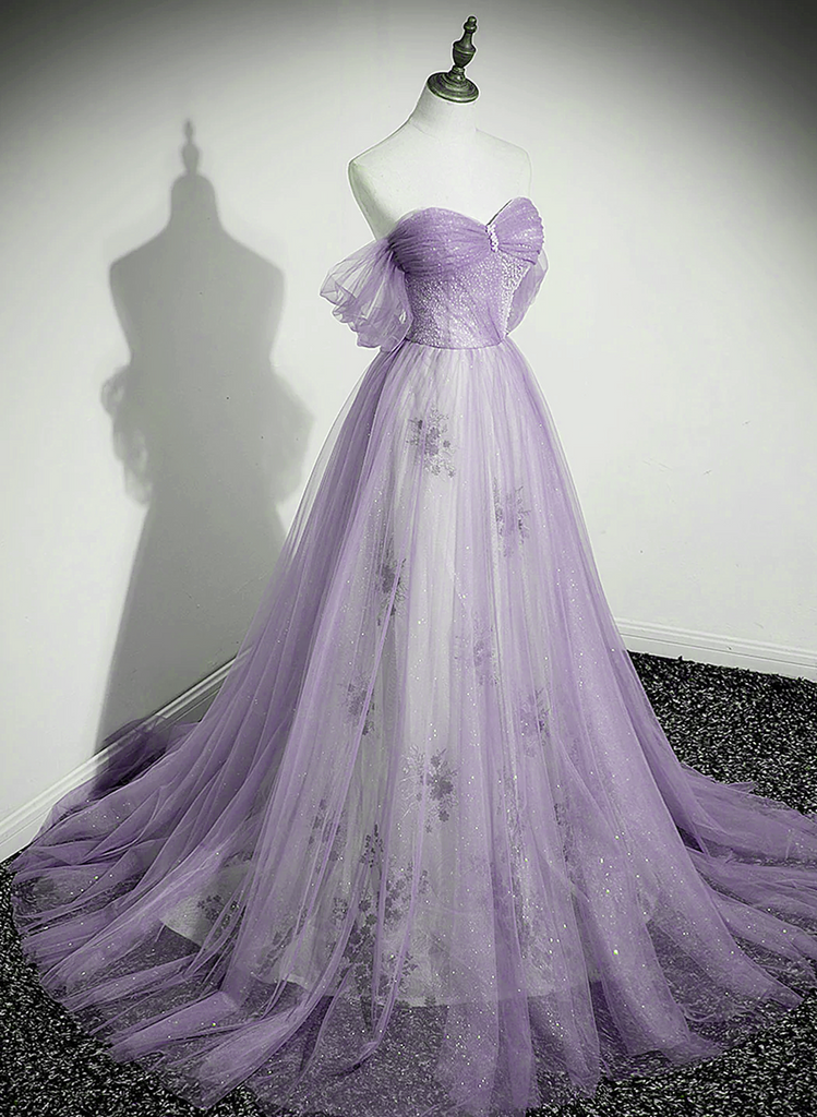 A-line Light Purple Beaded Sweetheart Evening Dress, Light Purple Prom