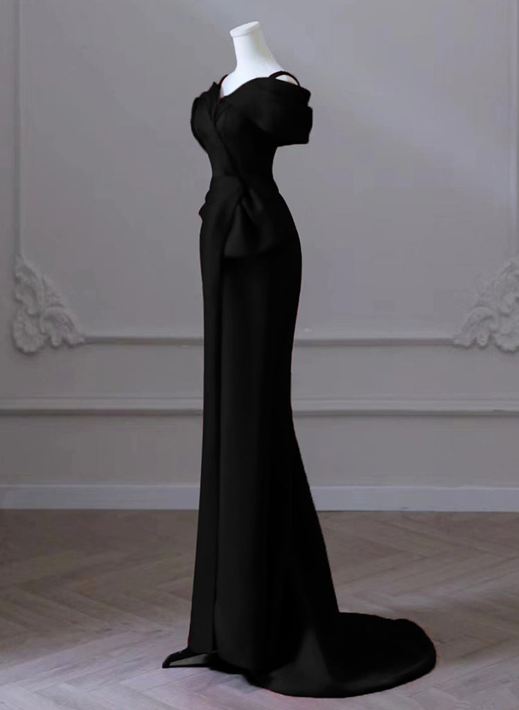 Black Sweetheart Mermaid Evening Dress with Front Split & Off-The-Shoulder Sleeves
