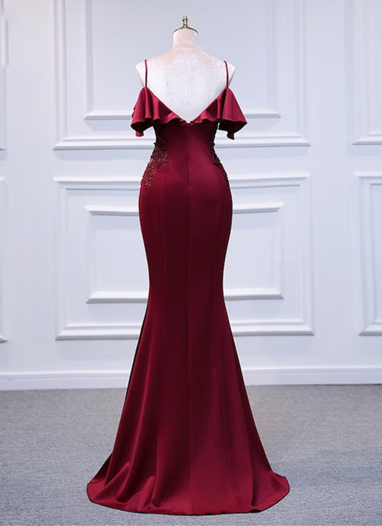 Wine Red Long Sleeves Mermaid Long Formal Dress, Wine Red Prom Dress main image 0