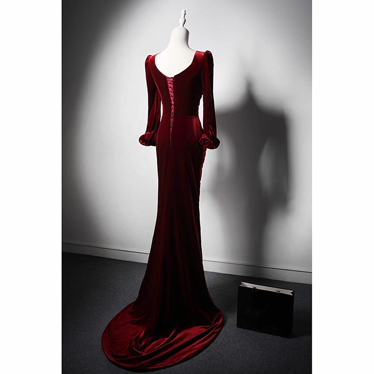 Wine Red Long Sleeves Velvet Mermaid Long Party Dress, Wine Red Long F Cutedressy Wine Red Long Sleeves Velvet Mermaid Long Party Dress, Wine Red Long F Cutedressy