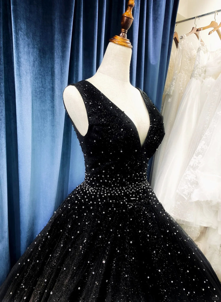 Gorgeous Black And Red V-Neckline Tulle Beaded Prom Dress, Long Evening Dress c2542 main image 1