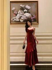 temporary love satin mermaid dress wine Temporary Love Satin Mermaid Dress - Wine