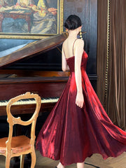 Wine Red Tea Length Straps Sweetheart Homecoming Dress, Wine Red Short Formal Dress