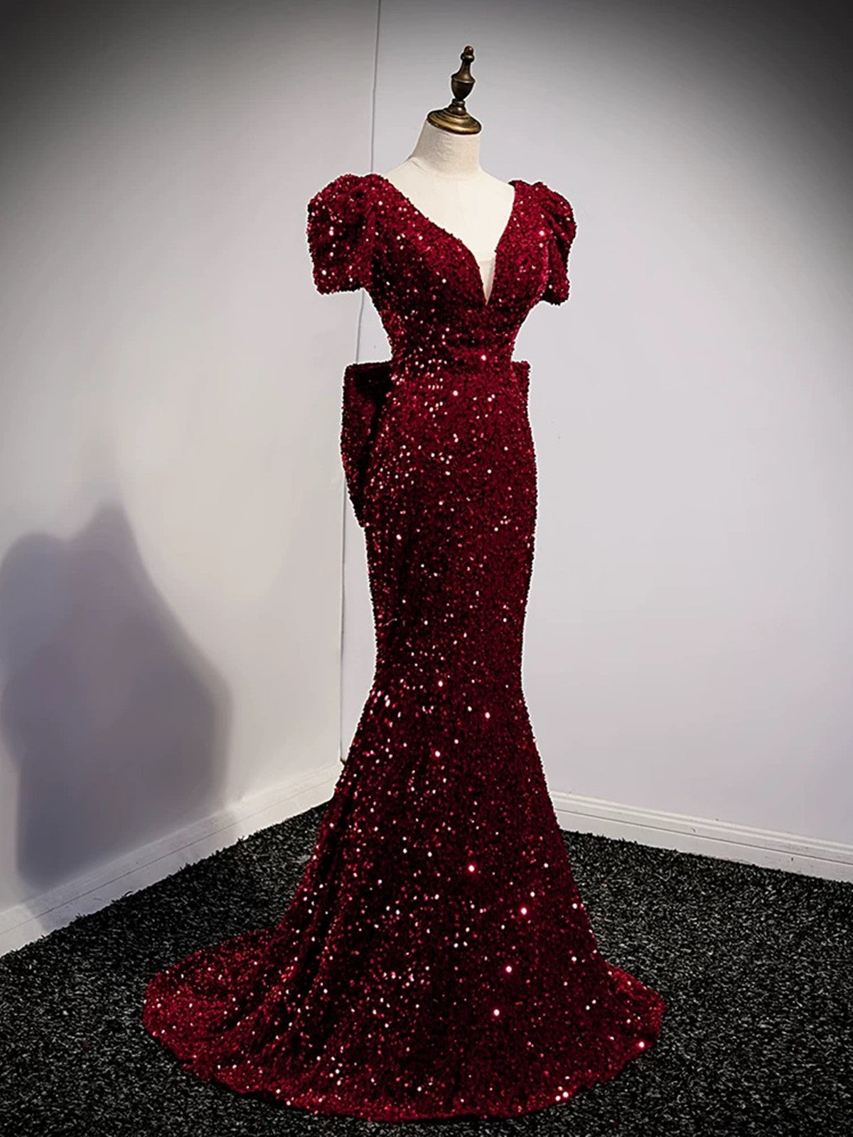 Wine Red Mermaid Sequins Long Prom Dress Party Dress, Wine Red Long Evening Dress