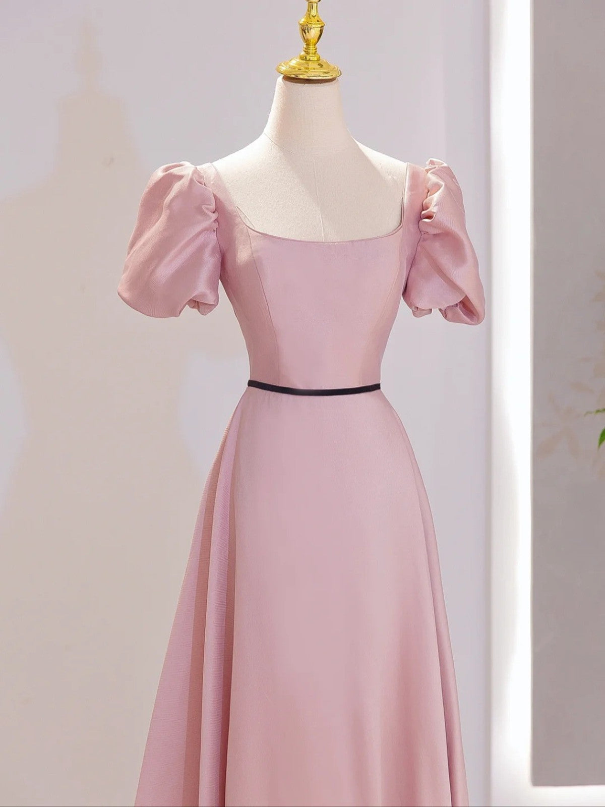 Pink Satin Short Sleeves A-line Party Dress, Pink Satin Prom Dress Cutedressy Pink Satin Short Sleeves A-line Party Dress, Pink Satin Prom Dress Cutedressy