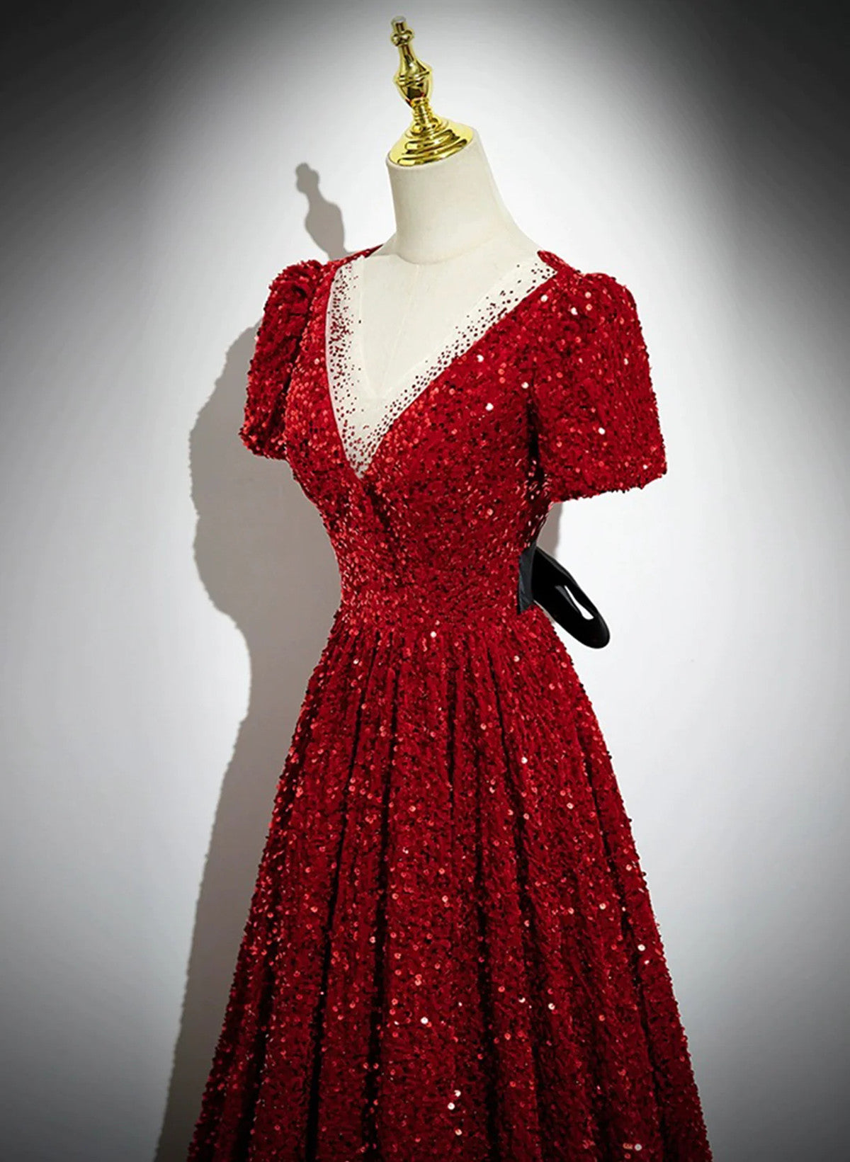 red sequin dress short Wine Red Sequins V-neckline Short Sleeves Party Dress, Wine Red Evenin – Cutedressy