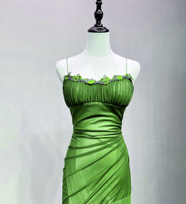 Green Straps Long Evening Dress Prom Dress, Vintage Style Formal Dress