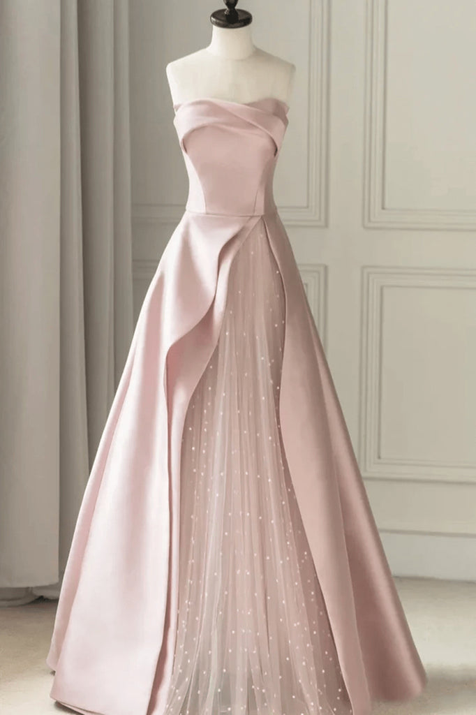 Cute Pink Satin A Line Birthday Outfits Long Party Dress SP867 main image 1
