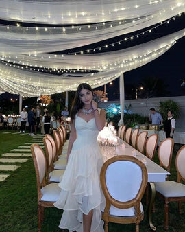 Ivory High Low Straps Sweetheart Homecoming Dress, Ivory Wedding Party Dress