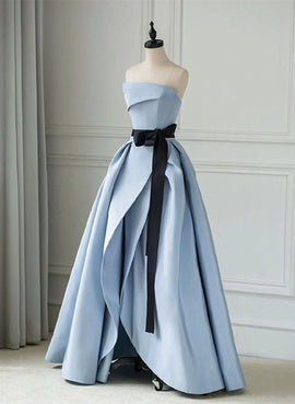 Blue Satin Long Party Dress Evening Dress, Blue Satin Prom Dress
