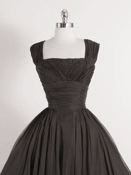 Black Chiffon Knee Length Wedding Party Dress, Black Chiffon Homecoming Dress