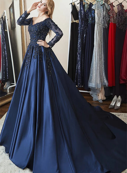 navy blue colour dress Navy Blue Satin V-neckline Party Dress, Navy Blue Sweet 16 Dress –  Cutedressy