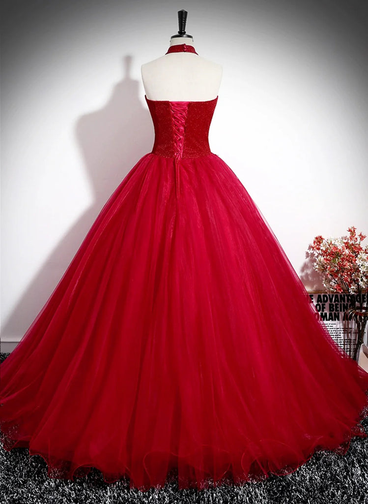 Red Lace Party Prom Dress Tulle Sweet 16 Gown