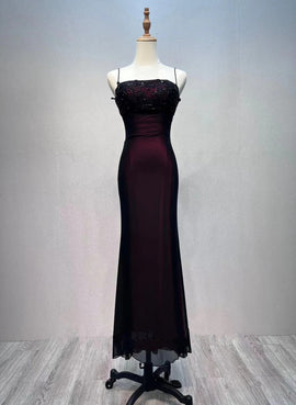 Black and Red Beaded Straps Mermaid Party Dress, Black and Red Formal Dress