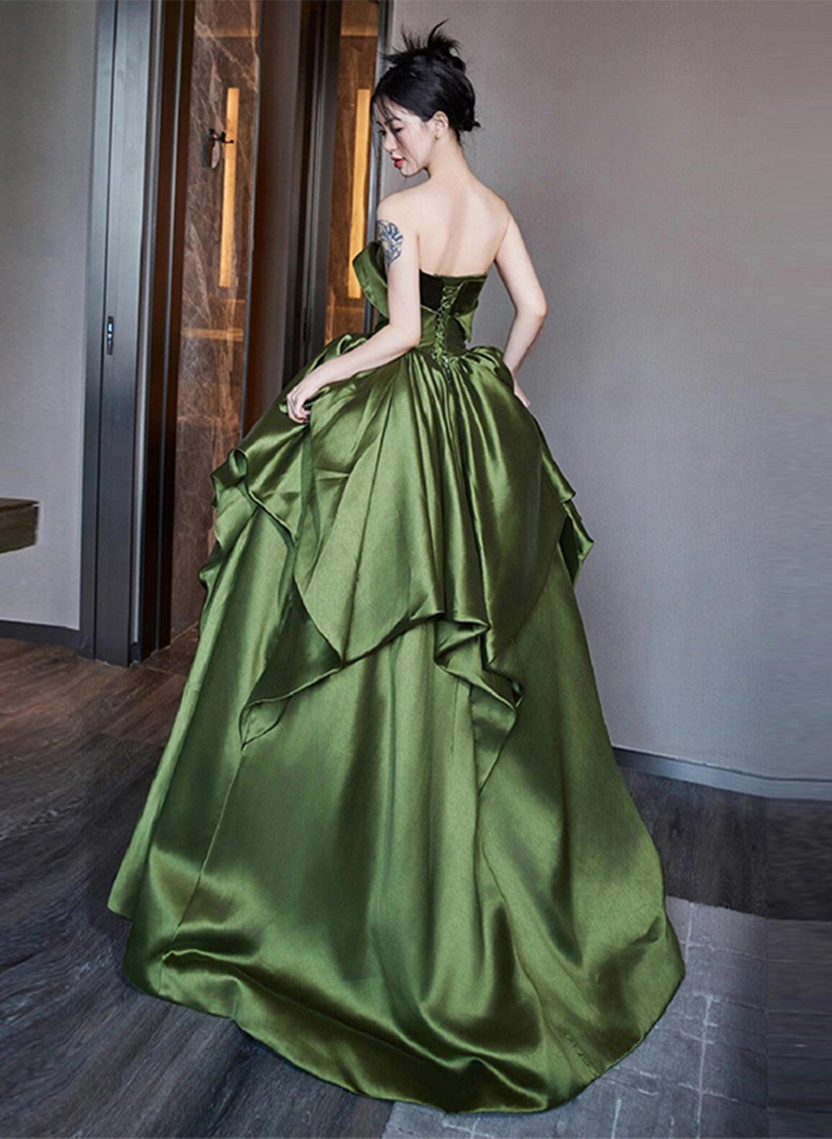 Green Satin Long Off Shoulder Princess Formal Dress, Green Satin Prom Dress Green Satin Long Off Shoulder Princess Formal Dress, Green Satin Prom Dress