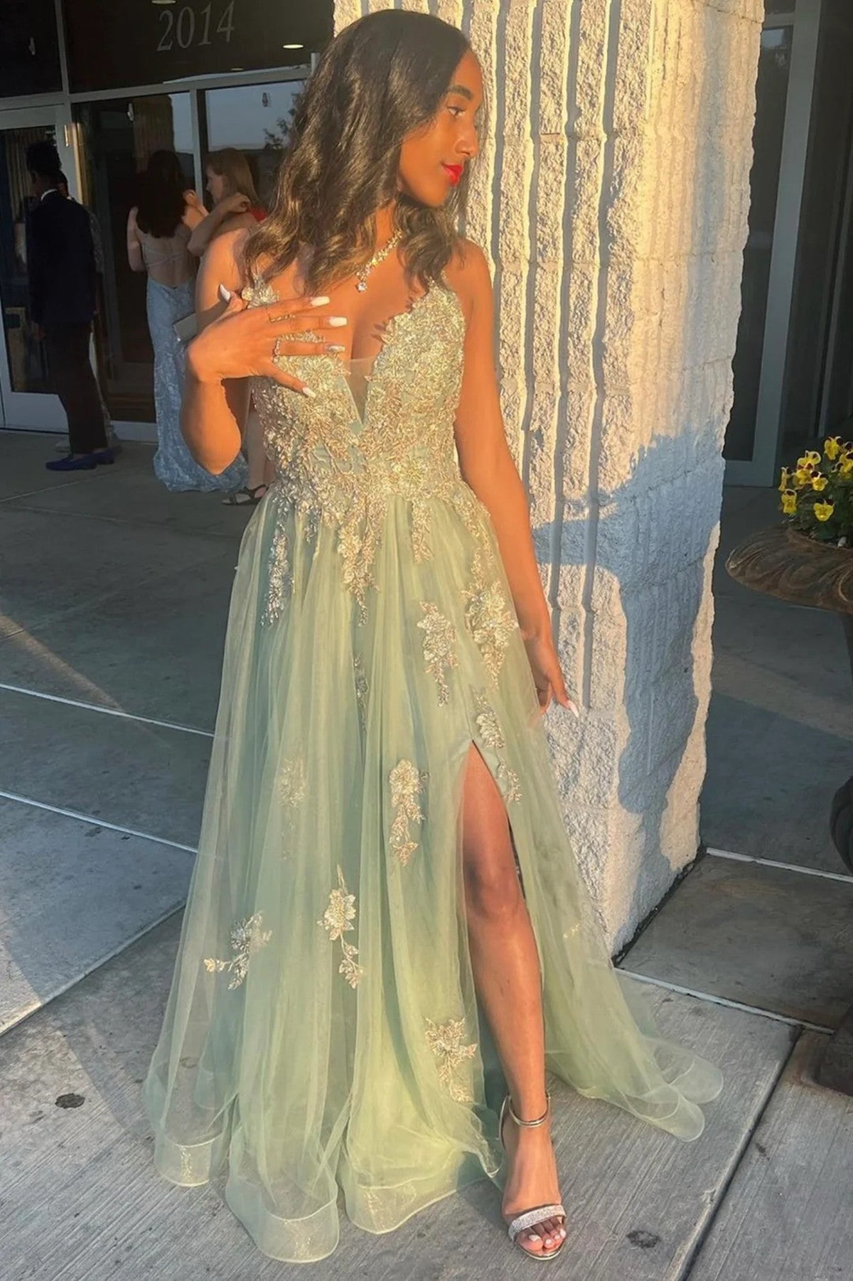 A-line Green Tulle with Lace Applique Party Dress, Green Tulle Prom Dr Cutedressy A-line Green Tulle with Lace Applique Party Dress, Green Tulle Prom Dr Cutedressy