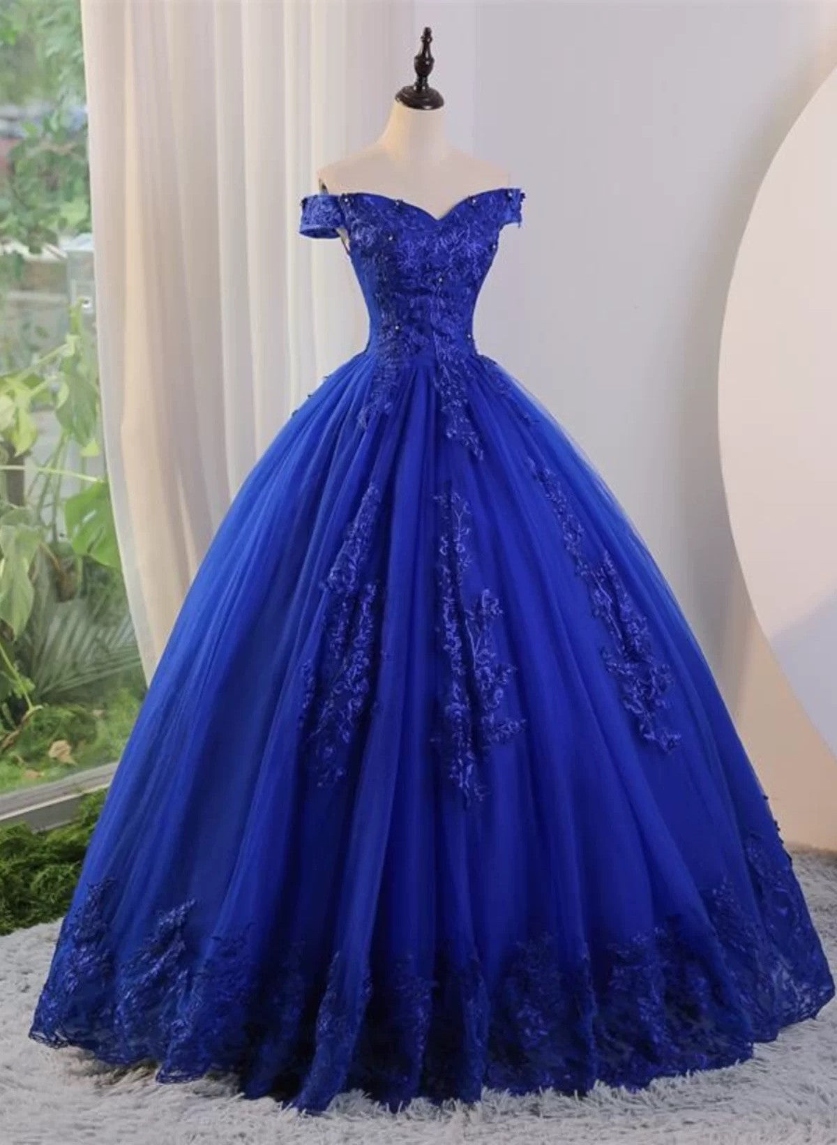 blue lace applique prom dress Ink Blue Applique Lace A-line Formal Dress
