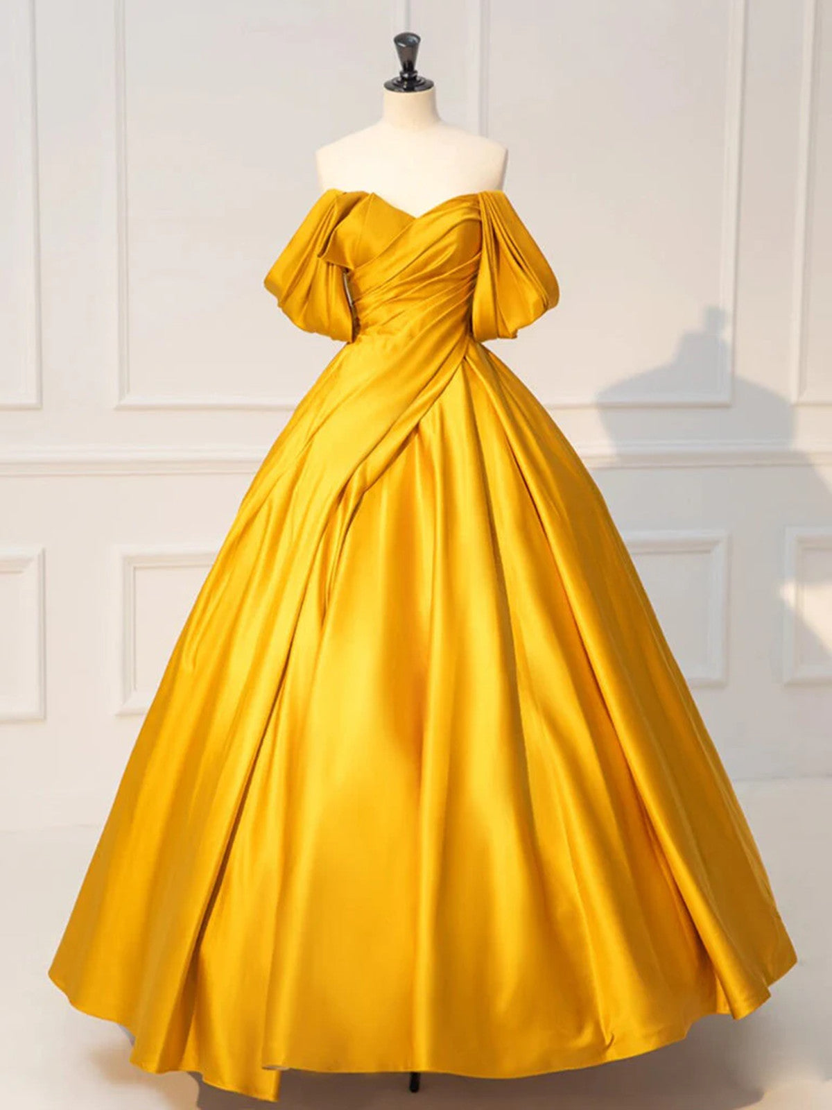 Glam Gold Satin Ball Gown Floor Length Formal Dress, Gold Prom Dress P – Cutedressy
