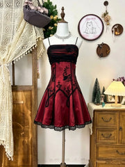 Lovely Black and Red Gothic Straps Short Party Dress, Elegant Short Homecoming Dress Formal Dress