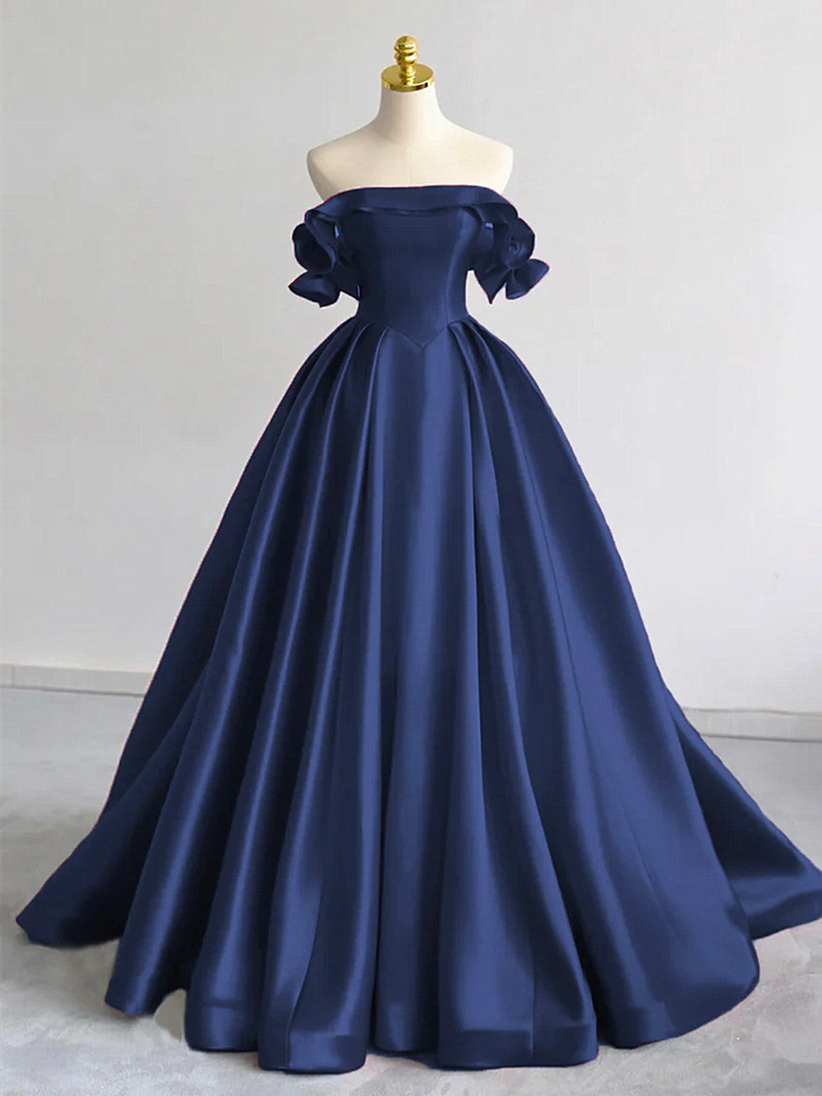 Simple Satin A-line Long Prom Dress, Elegant Off the Shoulder Formal Dress