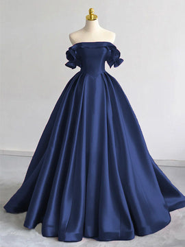 Simple Satin A-line Long Prom Dress, Elegant Off the Shoulder Formal Dress