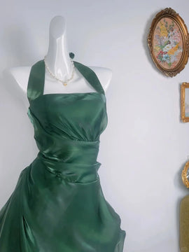 Elegant Green Halter Cocktail Dress Formal, Square Neck Short Short Party Dress