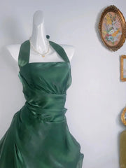 Elegant Green Halter Cocktail Dress Formal, Square Neck Short Short Party Dress