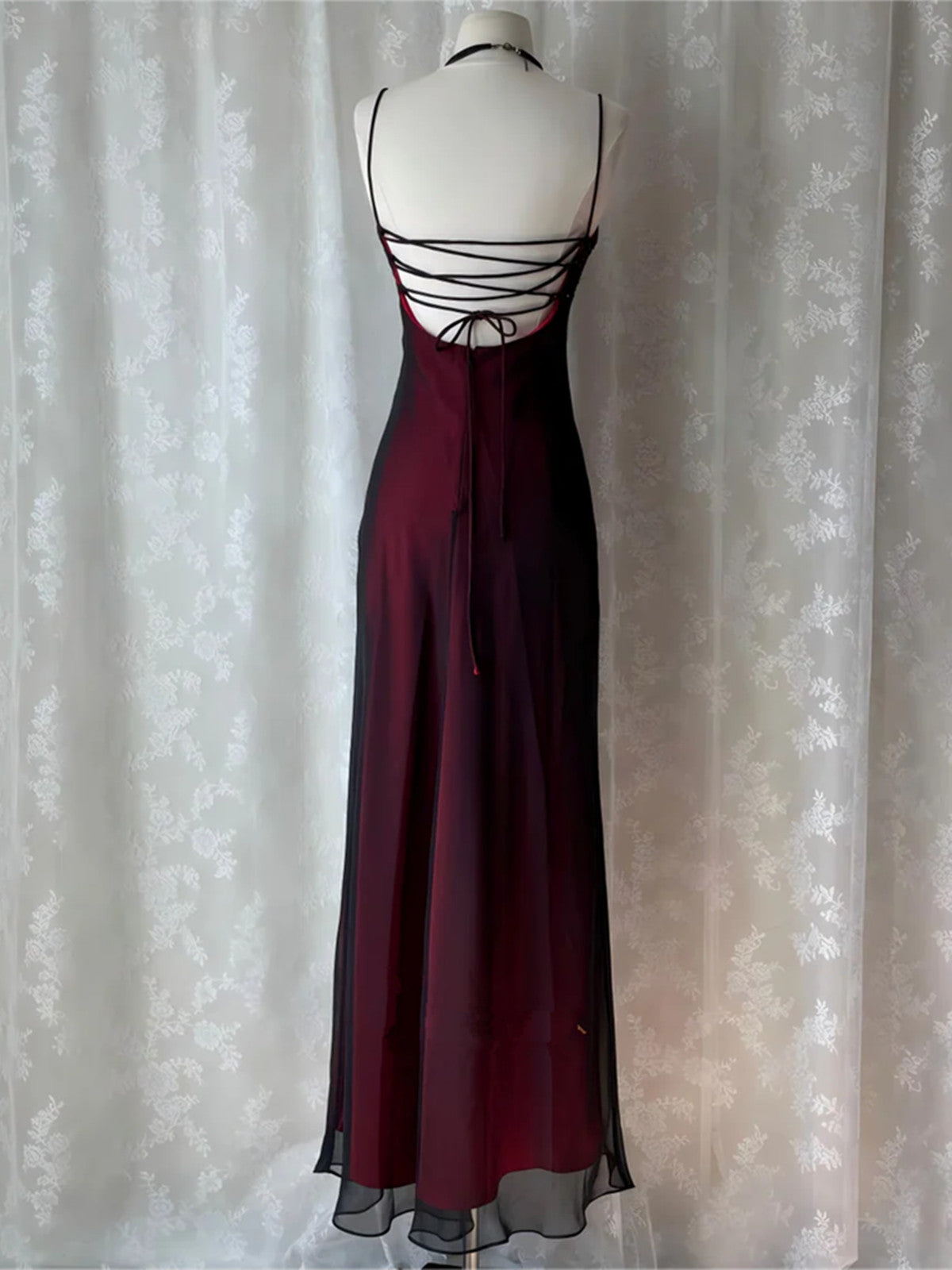 Gothic Black and Red Straps A-line Evening Dress, Charming Gothic Prom Dress Party Dress