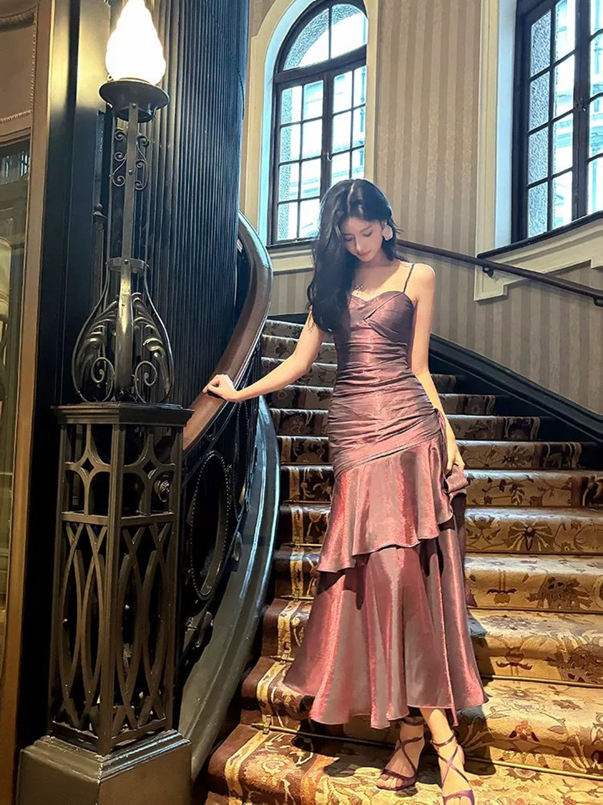 Purple Satin Straps Mermaid Long Formal Dress, Purple Prom Dress Evening Dress