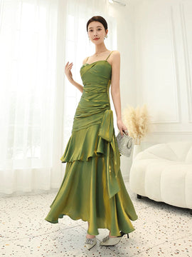 Green Sweetheart Straps Mermaid Party Dress, Green Satin Chic Prom Dress Evening Dress