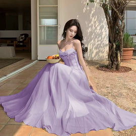 Light Purple Chiffon Straps A-line Prom Dress, Light Purple Evening Dress Party Dress