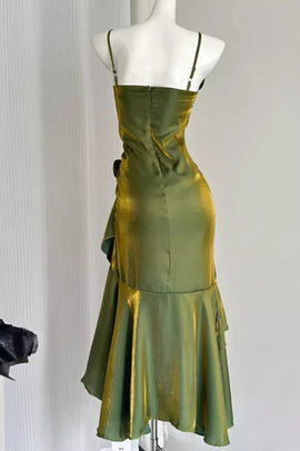 Lovely Satin High Low Straps Mermaid Homecoming Dress, Satin Prom Dress Formal Dress