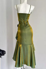 Lovely Satin High Low Straps Mermaid Homecoming Dress, Satin Prom Dress Formal Dress