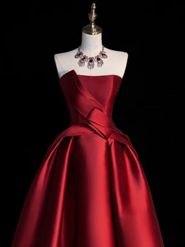 Wine Red Satin High Low Party Dress Homecoming Dress, Wine Red Satin Short Prom Dress