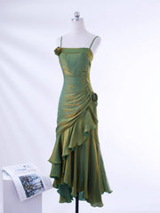 Green Satin Straps Long Evening Dress Prom Dress, Green Satin Scoop Evening Dress
