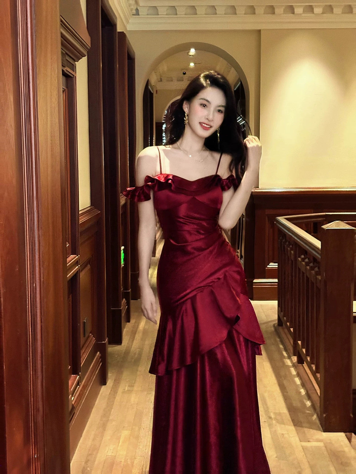 Wine Red Sweetheart Straps Mermaid Long Party Dress, Wine Red Evening Dress Prom Dress