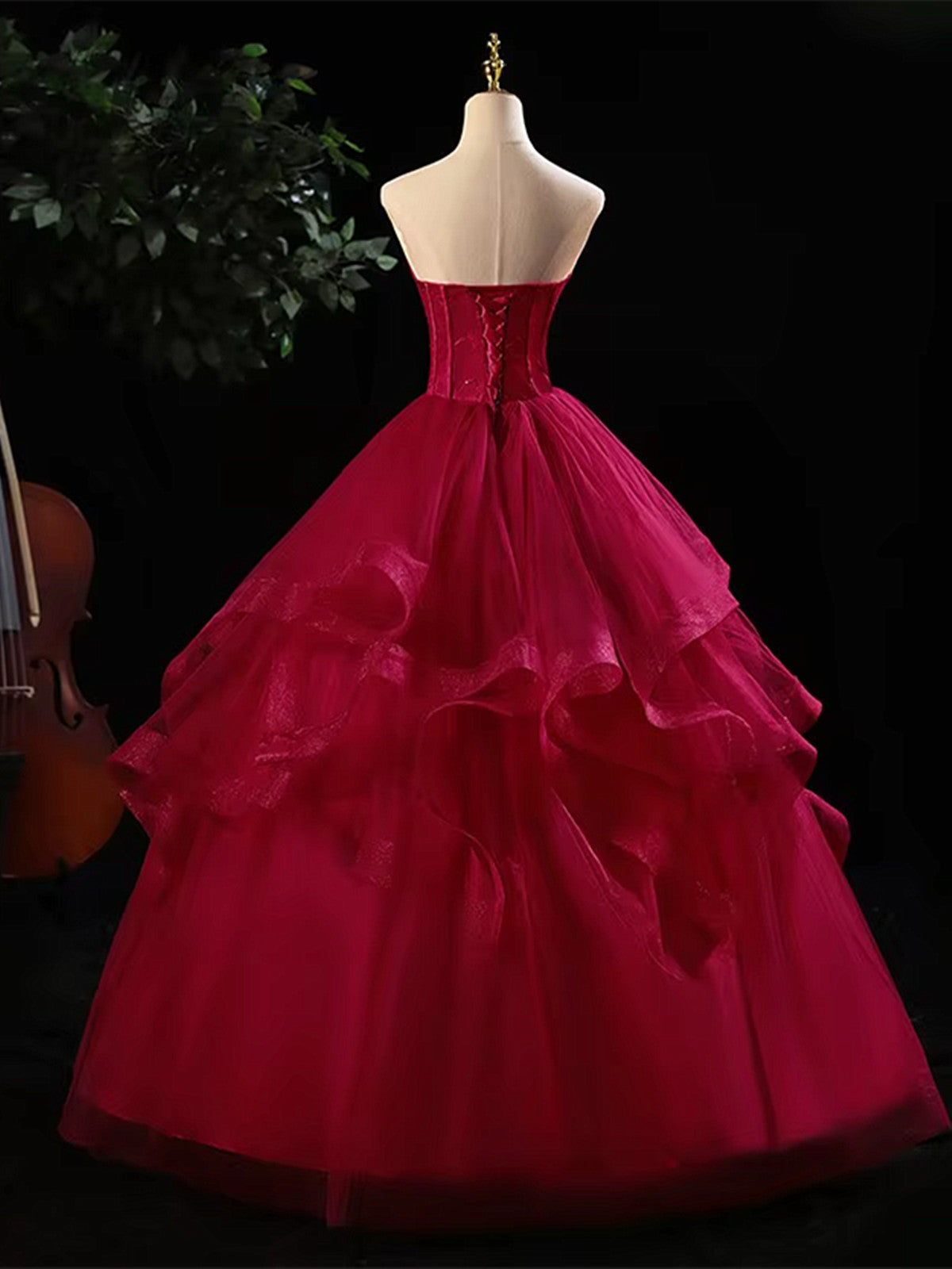 Wine Red Tulle A-line Floor Length Prom Dress, Wine Red Beaded Long Evening Dress Party Dress