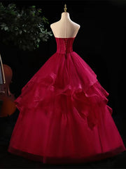 Wine Red Tulle A-line Floor Length Prom Dress, Wine Red Beaded Long Evening Dress Party Dress