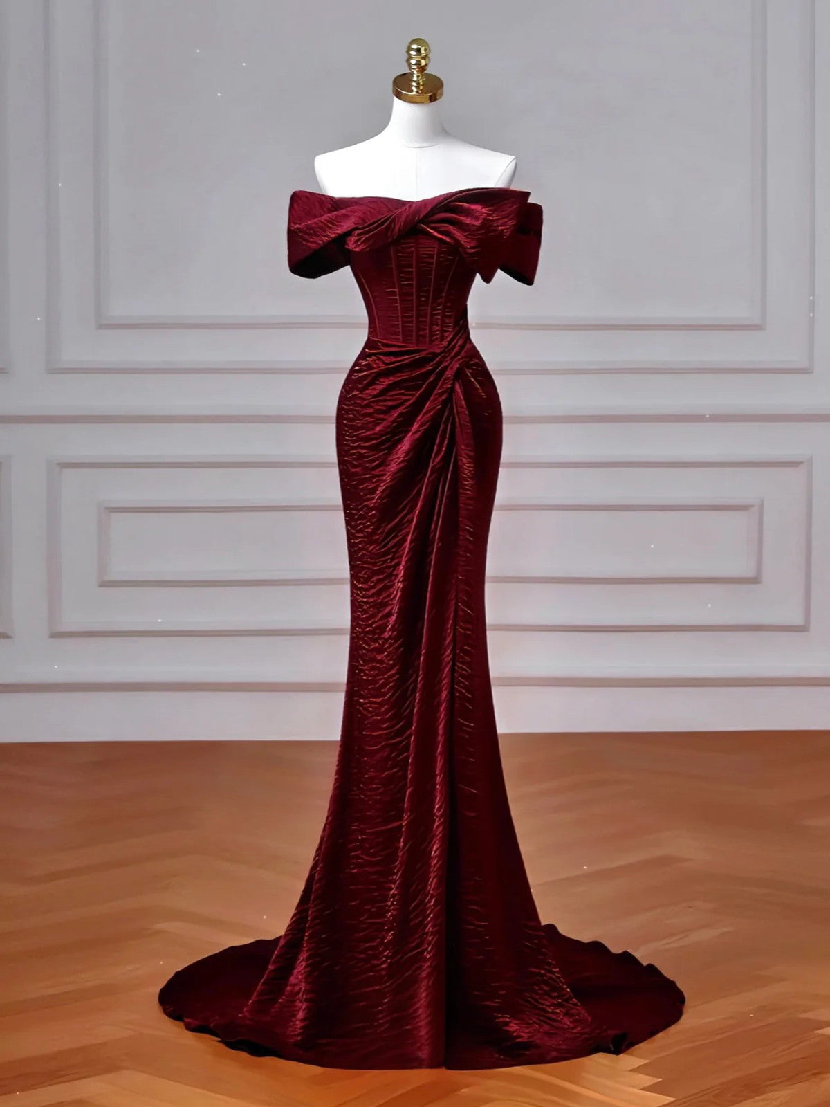 Wine Red Off Shoulder Mermaid Long Evening Dress, Wine Red Formal Dress Prom Dress