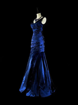 Blue V-neckline Mermaid Taffeta Long Formal Dress, Blue Charming Floor Length Prom Dress