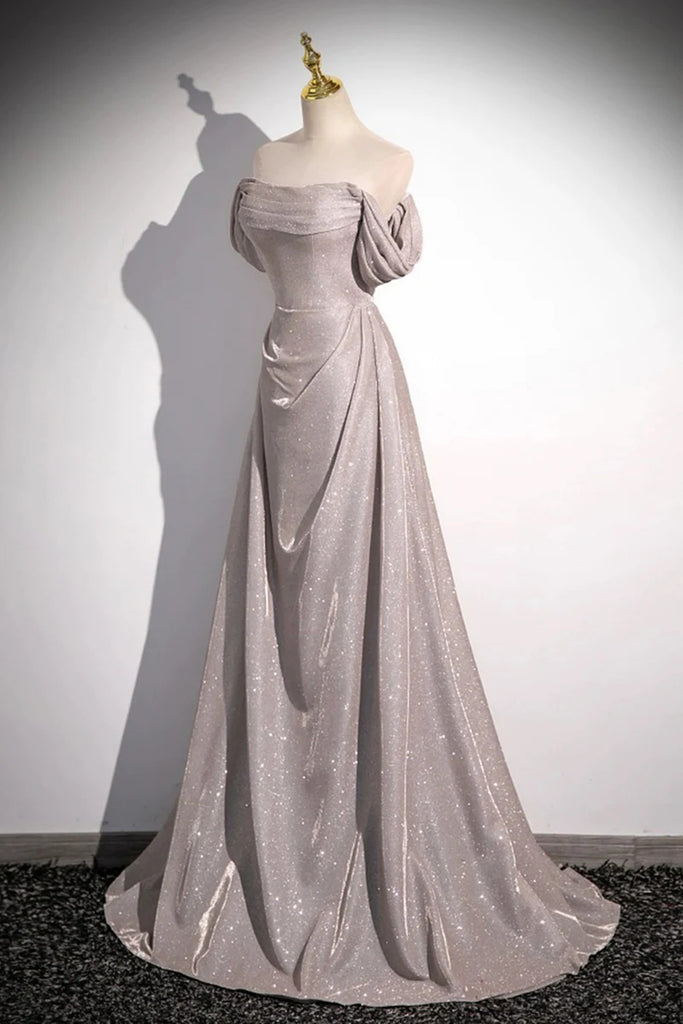 A-line Off Shoulder Sweetheart Simple Party Dress, Tulle Long Prom Dress
