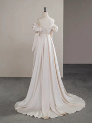 Ivory Two Piece Satin Long Sleeves Prom Dress, A-line Satin Evening Dress Formal Dress