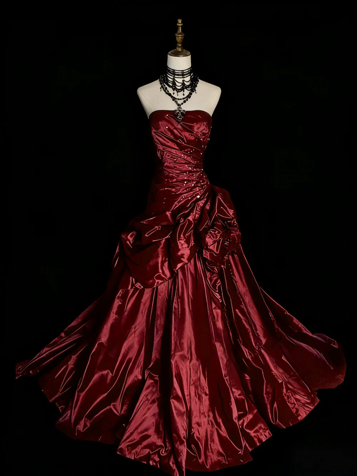 Charming Strapless Ruched Prom Dress with Beads, Ball Gown Long Formal Dress Party Dress