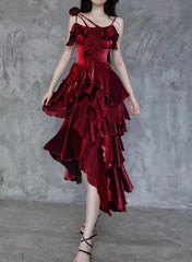 Wine Red High Low Satin Lovely Style Party Dress, Wine Red Long Prom Dress