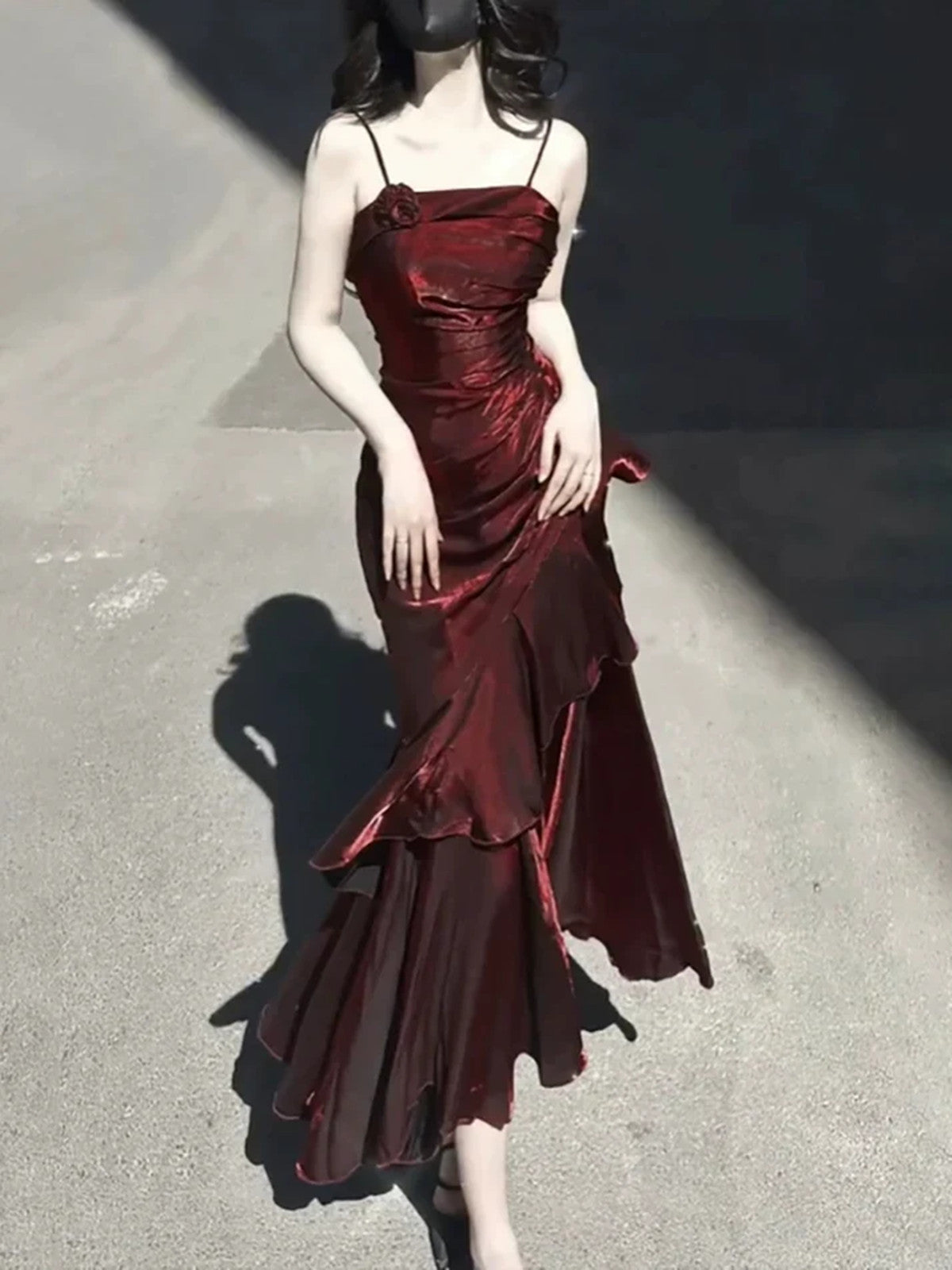 Wine Red Straps Gothic Straps Long Evening Dress, Wine Red Chic Party Dress Prom Dress