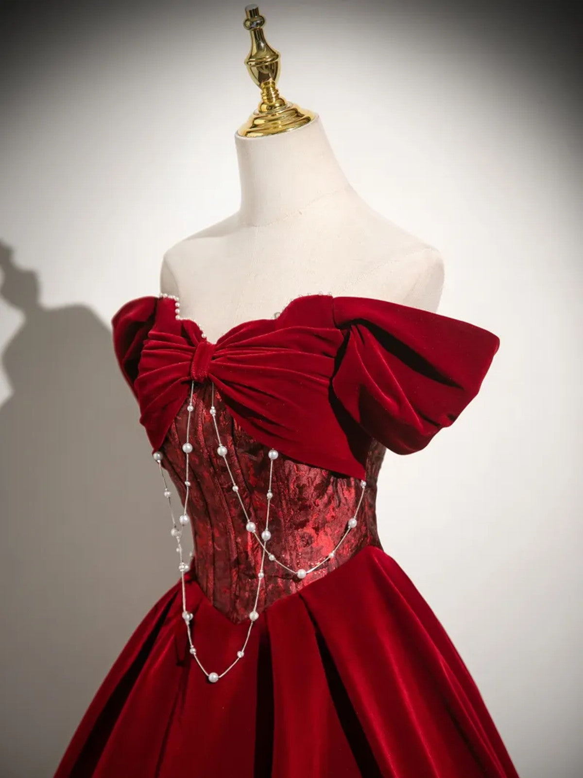 Wine Red Velvet Off Shoulder Long Prom Dress, Wine Red Sweetheart Party Dress Evening Dress