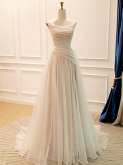 Light Champagne A-line Chiffon Prom Dress Party Dress, Simple Chiffon Wedding Party Dress